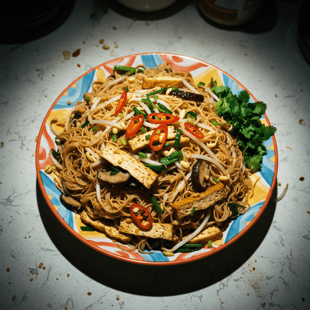Fried Vermicelli with Smoked Tofu and Shiitake