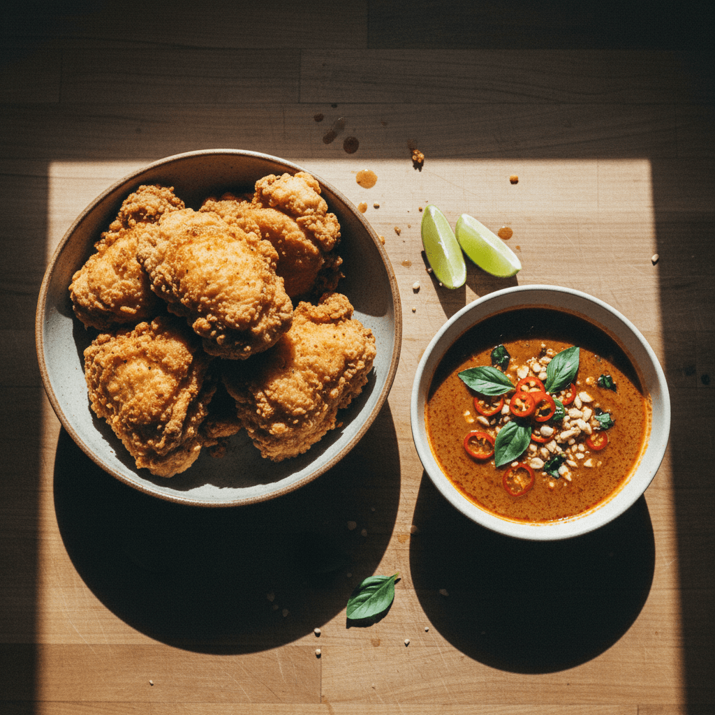 Fried Chicken with Panang Curry Dipping Sauce