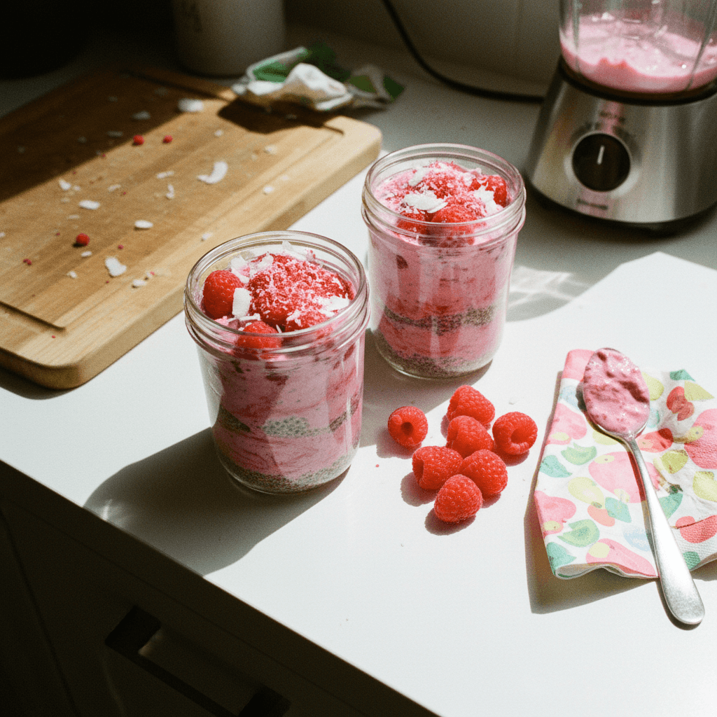 Yogurt Chia Pudding with Freeze-Dried Raspberries