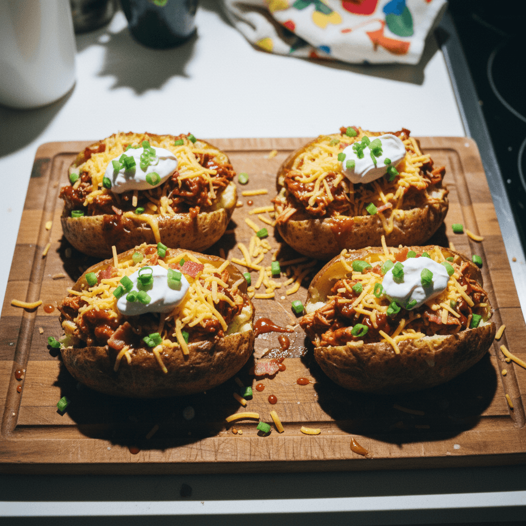 BBQ Crockpot Chicken Baked Potatoes