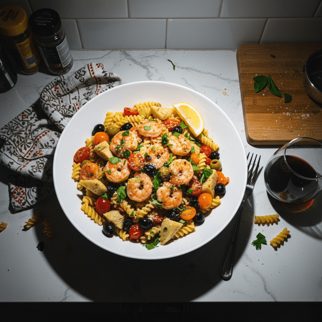 Christmas Eve Shrimp Pasta with Artichokes and Olives