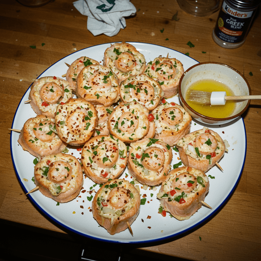 Shrimp & Crab Stuffed Salmon Pinwheels