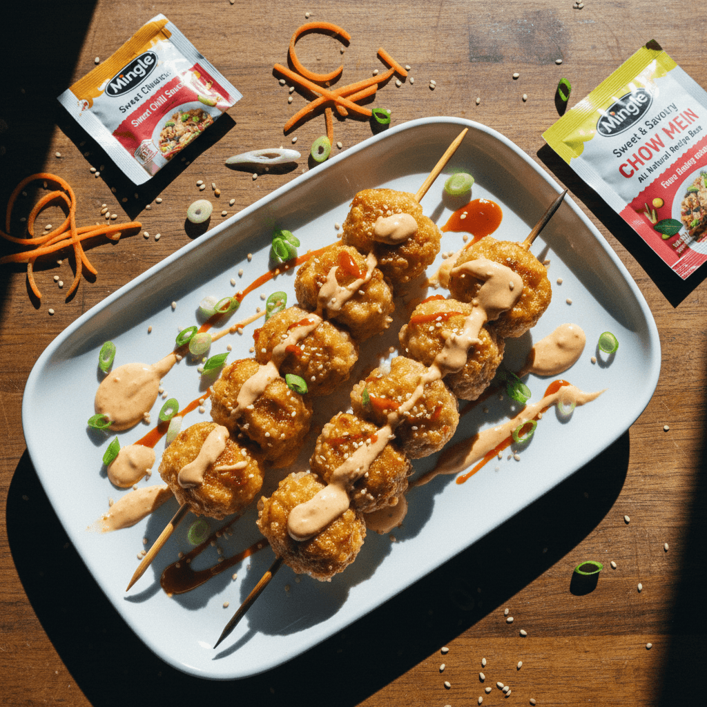Crispy Bang Bang Dumpling Skewers