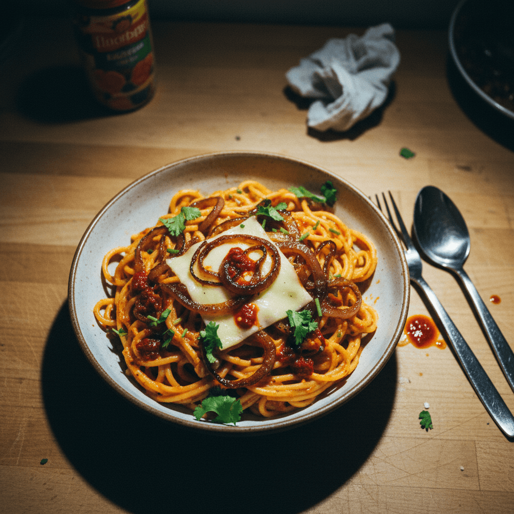 Creamy Chilli Oil Caramelized Onion Pasta