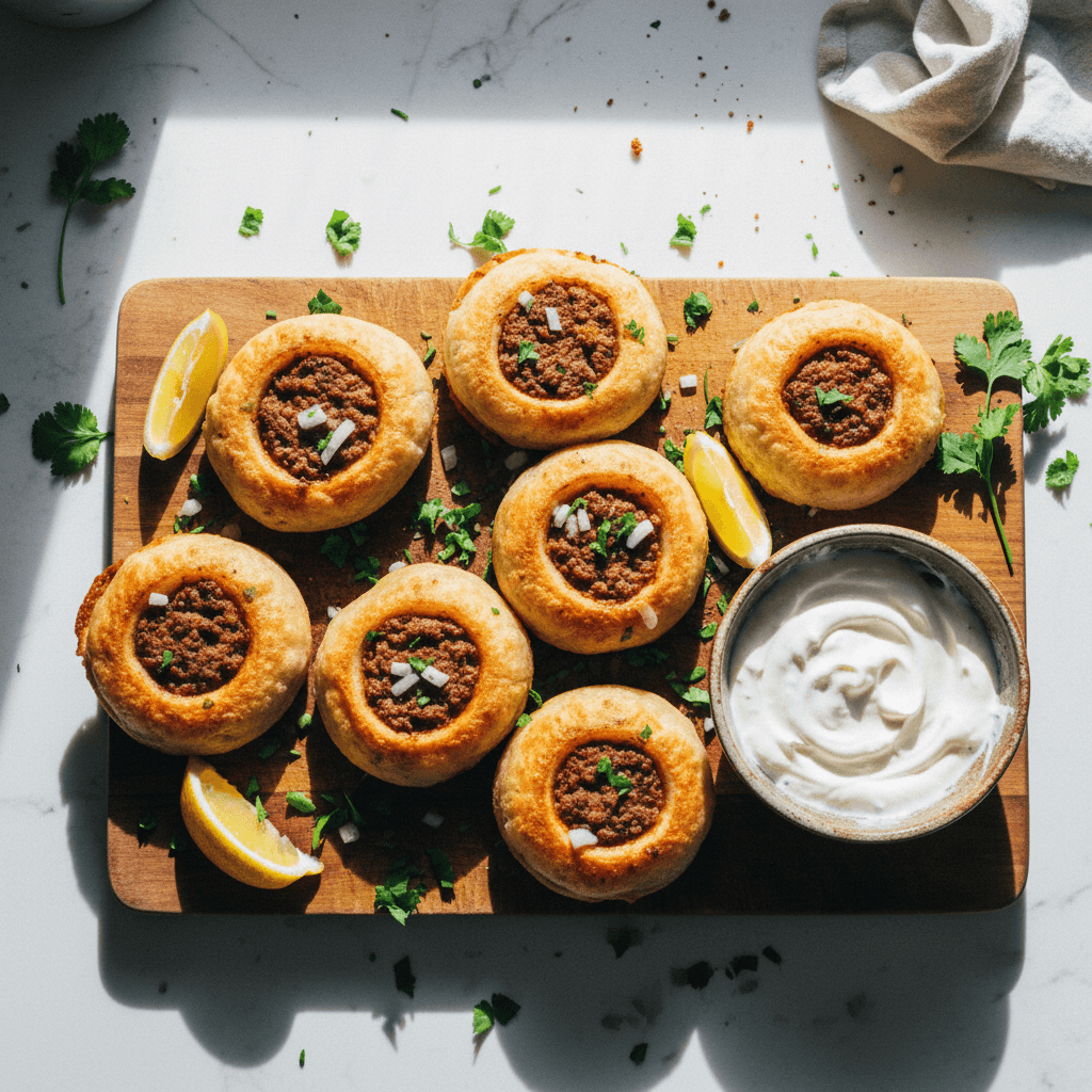 Ground Beef Arayes with Creamy Garlic Sauce