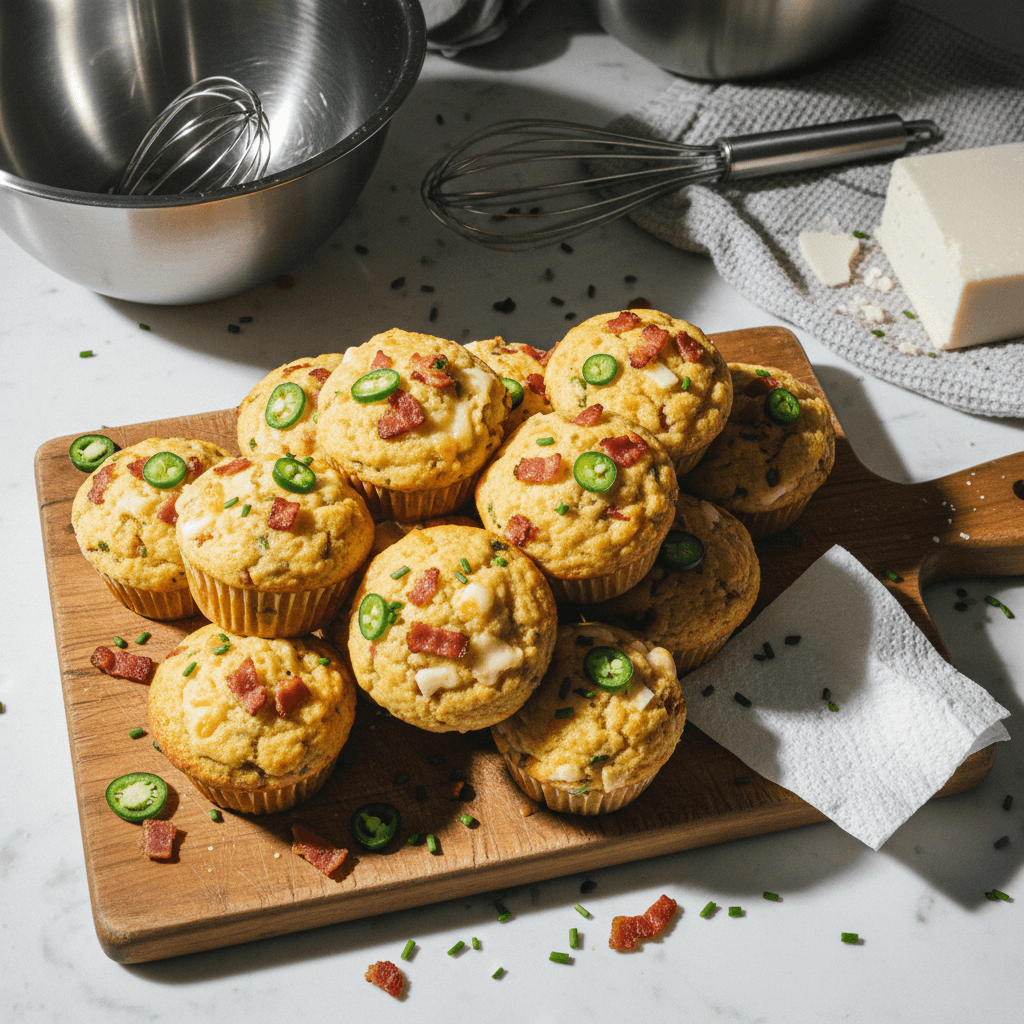 Buttermilk Cornbread Muffins with Bacon, Jalapeño, Cheddar, and Chives