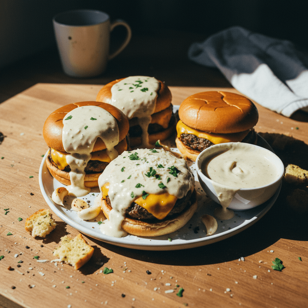 Garlic Parm Dipped Cheeseburgers
