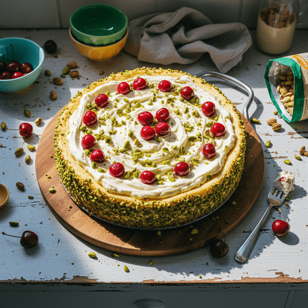 Pistachio Cherry Cheesecake