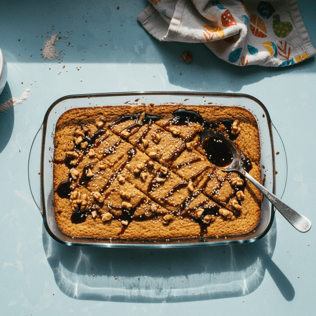 Baked Tahini Walnut Dessert with Grape Molasses Syrup