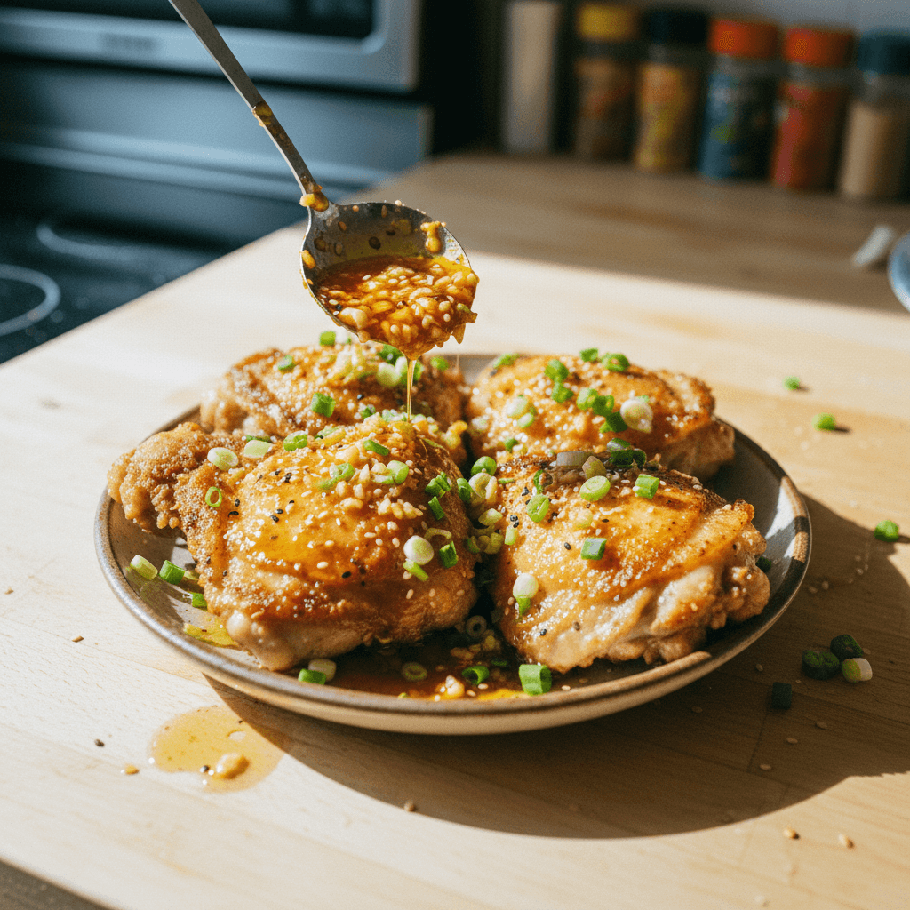 Crispy Chicken Thighs with Garlic Scallion Hot Oil