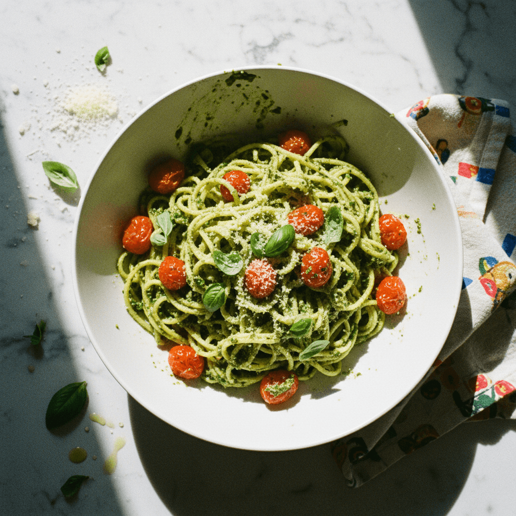 Pesto Pasta with Cherry Tomatoes