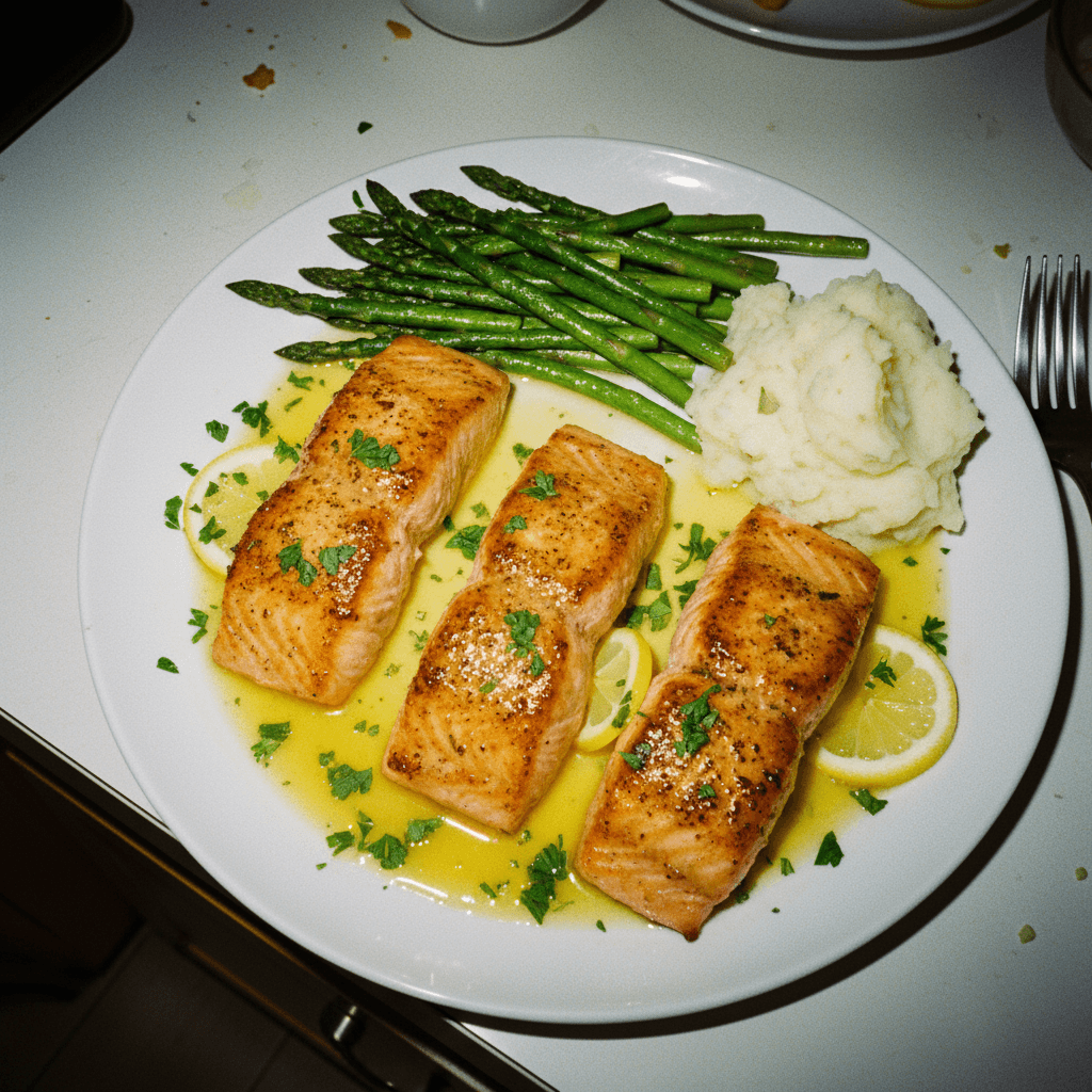Lemon Herb Glazed Salmon with Asparagus and Creamy Mashed Potatoes