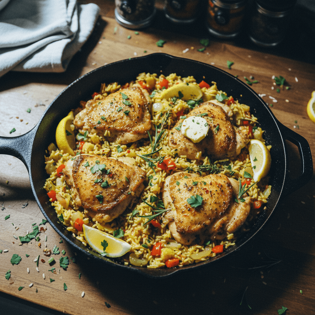 Super Flavourful One Pan Garlic Herb Butter Chicken and Rice