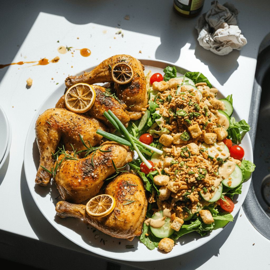 Lemon Herb Chicken Quarters with Quick Salad