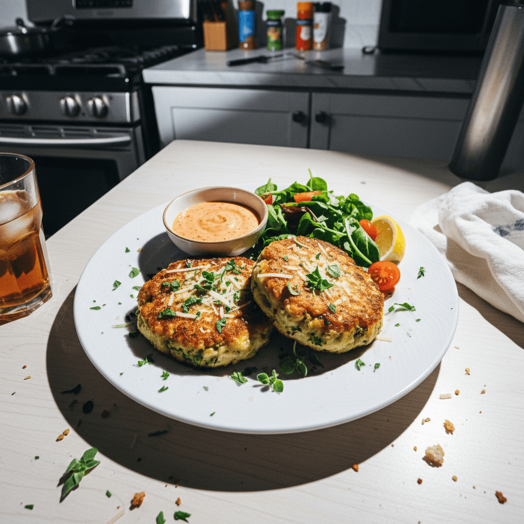 Hamburguesas de pollo y brócoli