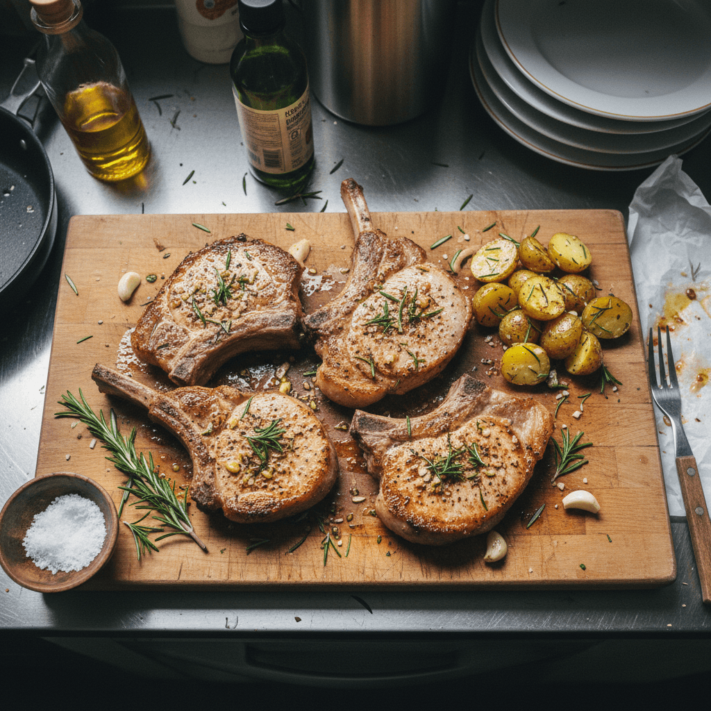 Garlic Rosemary Reverse Sear Pork Chops