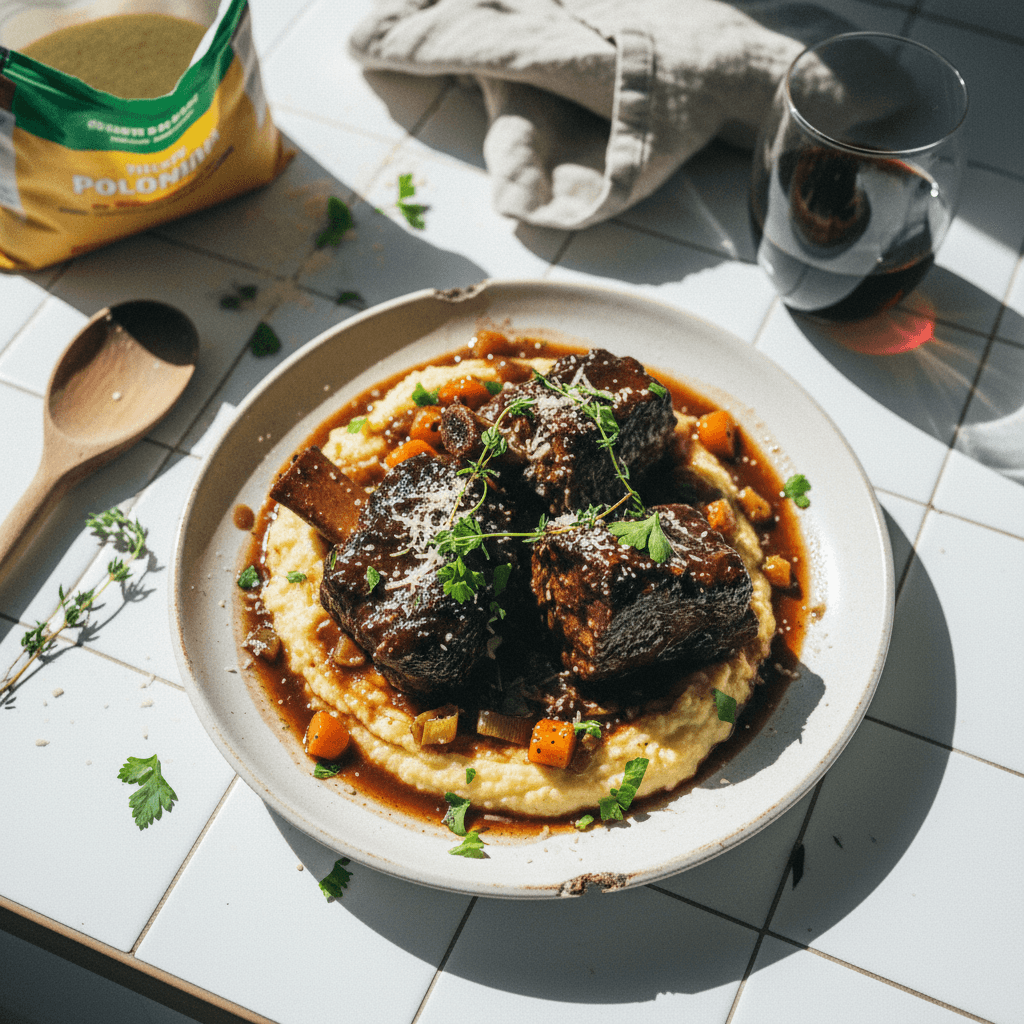 Red Wine Braised Short Ribs with Parmesan Polenta
