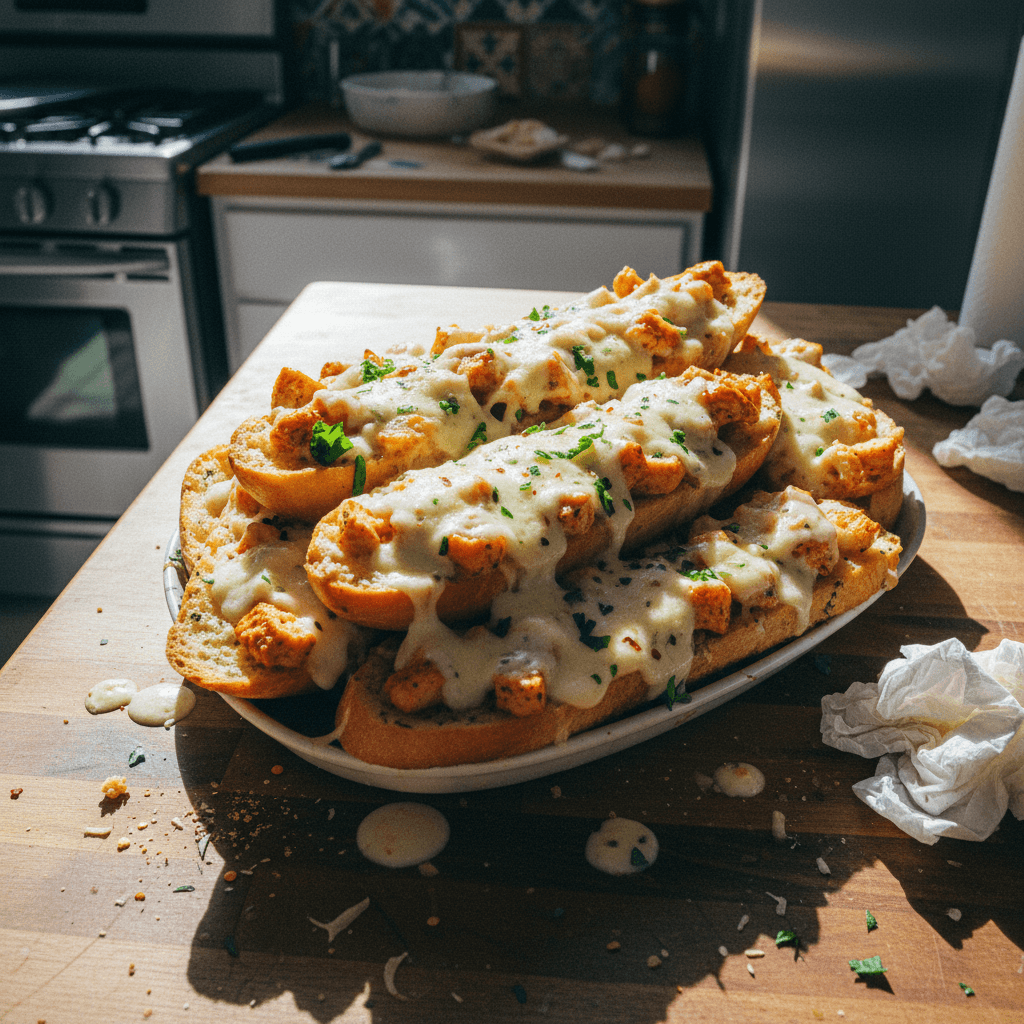 Chicken Alfredo Garlic Bread