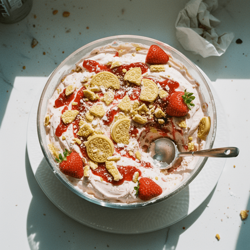 Golden Oreo Strawberry Cheesecake No-Churn Ice Cream
