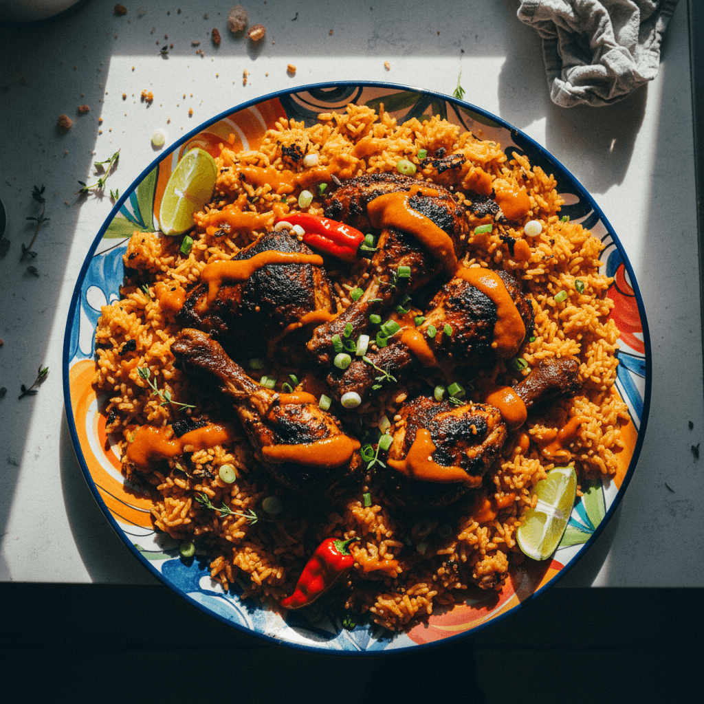 Jerk & Jollof with Habanero Mango Sauce