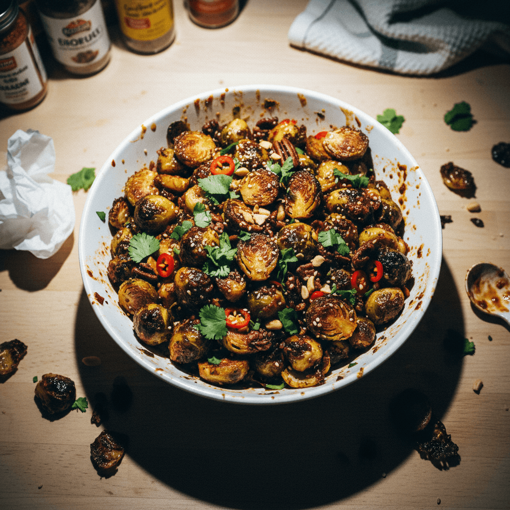 Sweet and Spicy Crispy Roasted Brussels Sprouts
