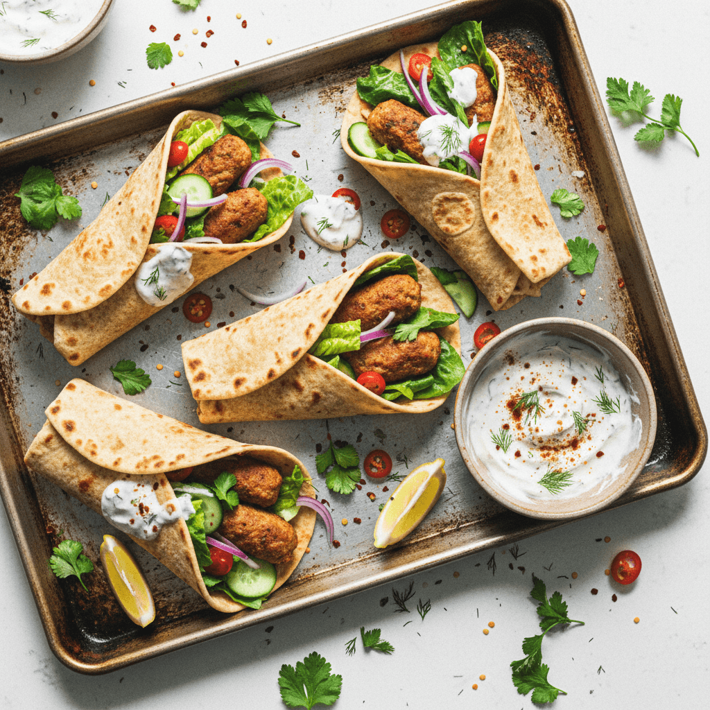 Sheet-Pan Chicken Kefta Wraps