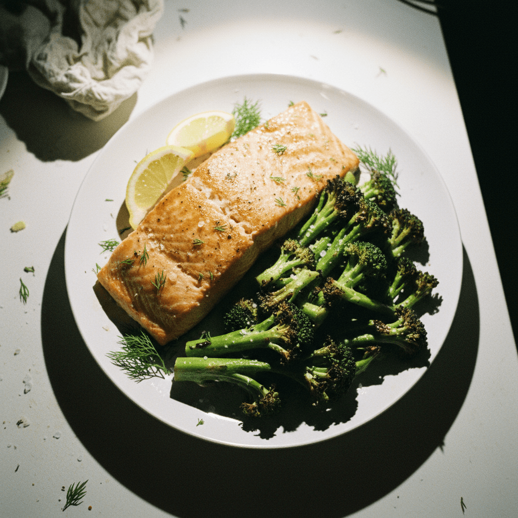 Baked Salmon with Roasted Broccoli