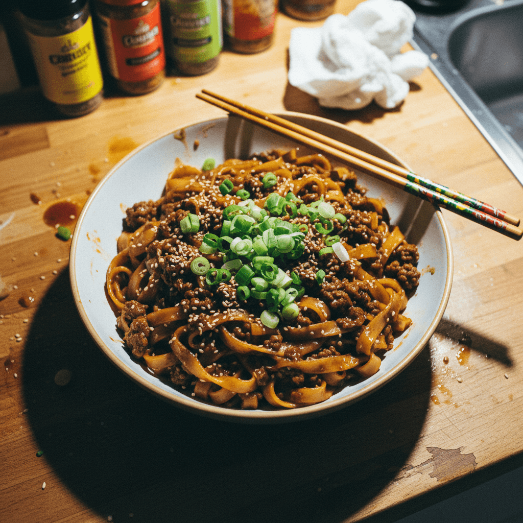 Mongolian Ground Beef Noodles