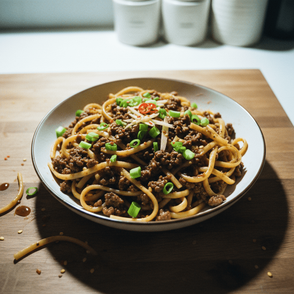 High Protein Ground Beef Mongolian Noodles