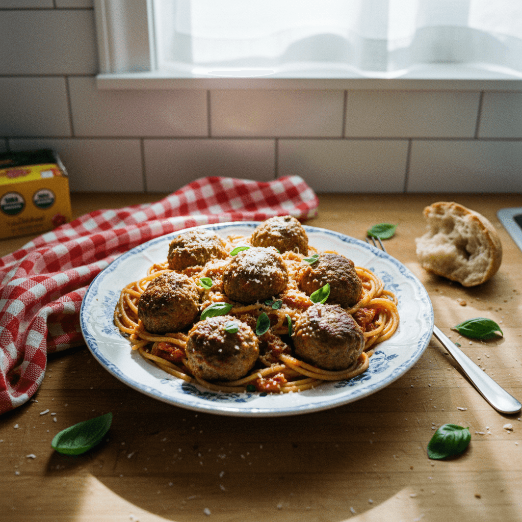 Trader Joe's Turkey Meatballs with Marinara and Pasta