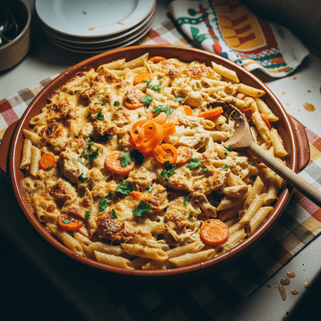 Creamy Chicken Carrot Pasta Bake