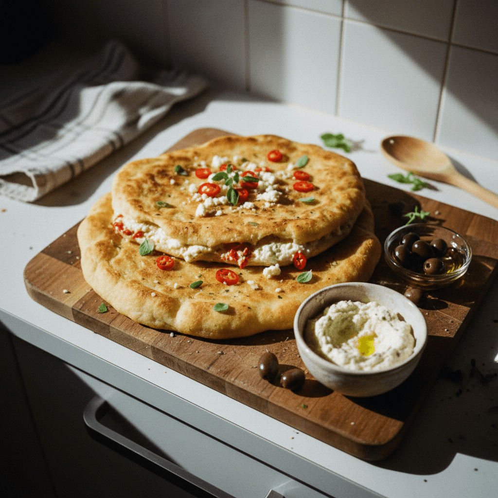 Tirokafteri Stuffed Greek Flatbread