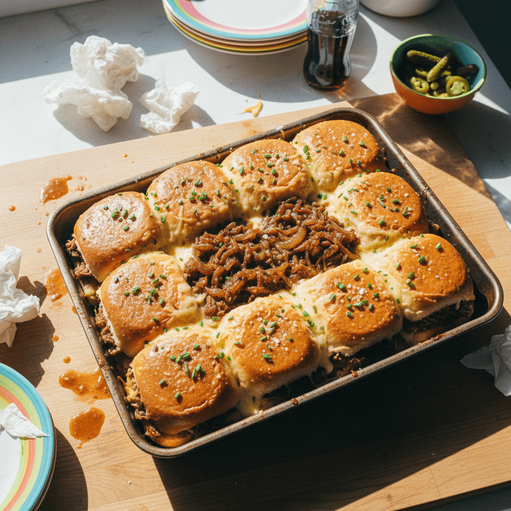 The Perfect Cheesy Braised Beef Game Day Sliders