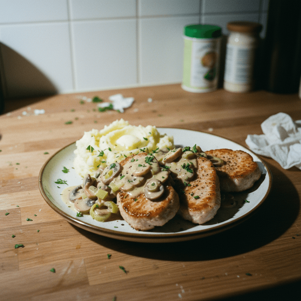 Pork Tenderloin with Creamy Leek and Mushroom Sauce (served with Mashed Potatoes)
