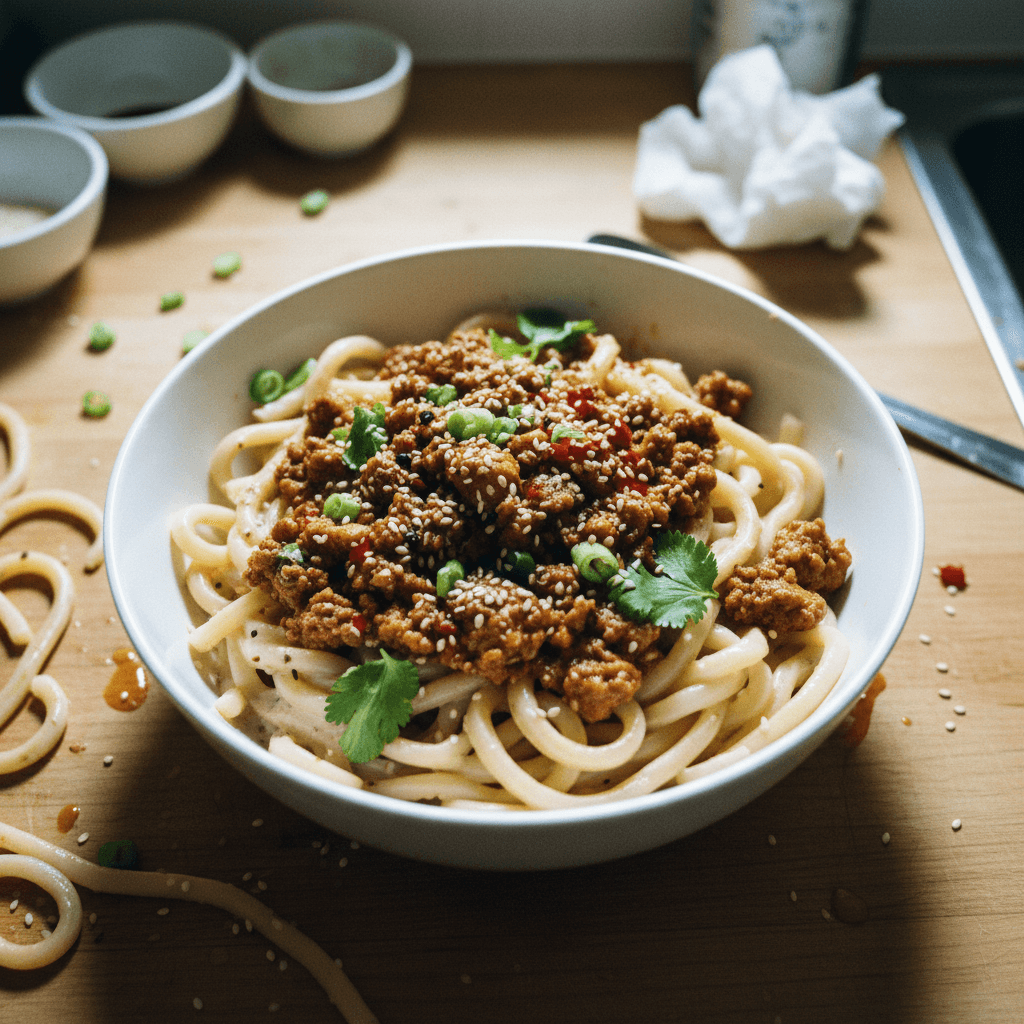 Creamy Spicy Udon with Ground Meat