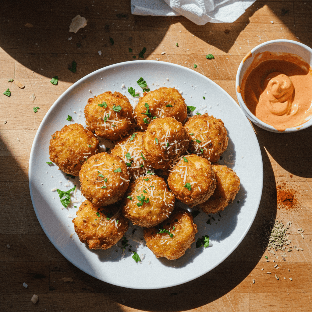 Crispy Potato Balls with Sriracha Mayo