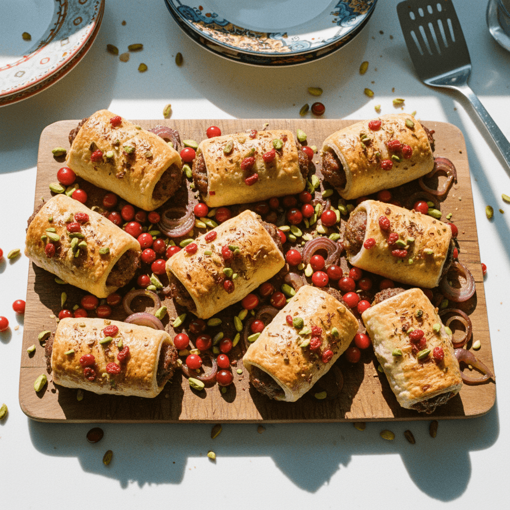 Spiced Sausage Rolls with Barberries and Pistachios