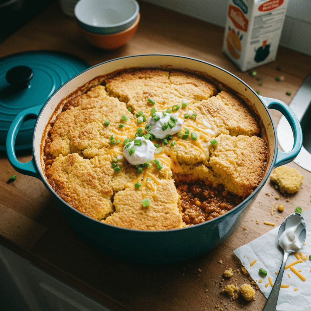 Turkey Chili with Cornbread Topping