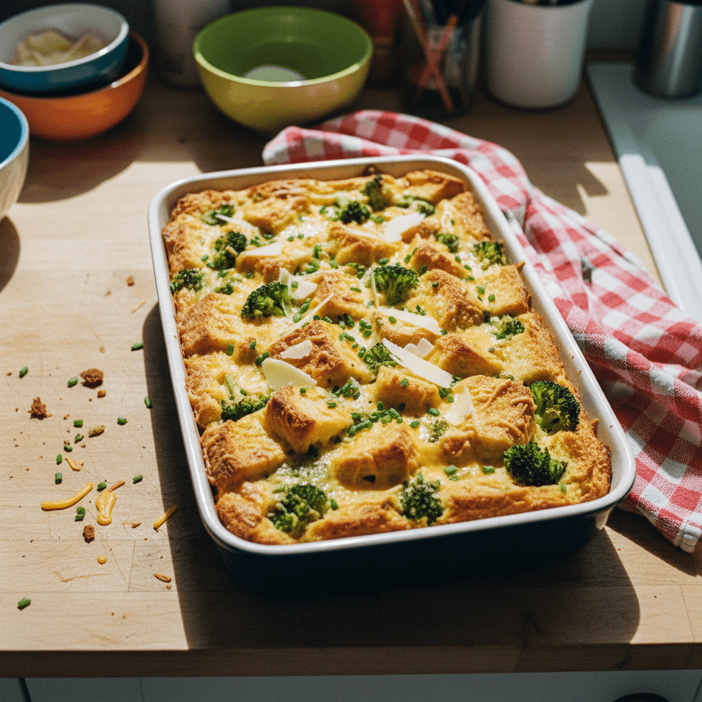 Broccoli Cheddar Bread Pudding