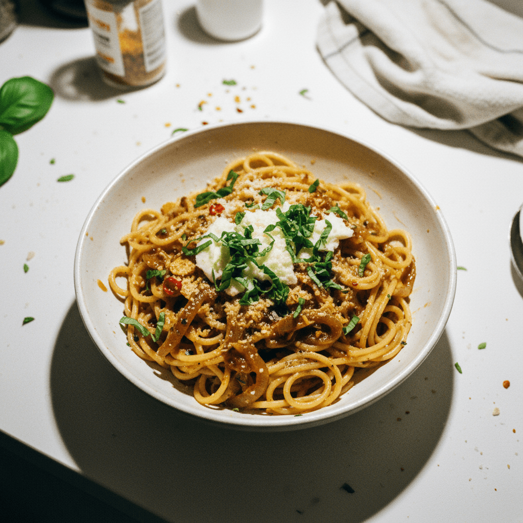 Creamy Caramelized Onion Spaghetti
