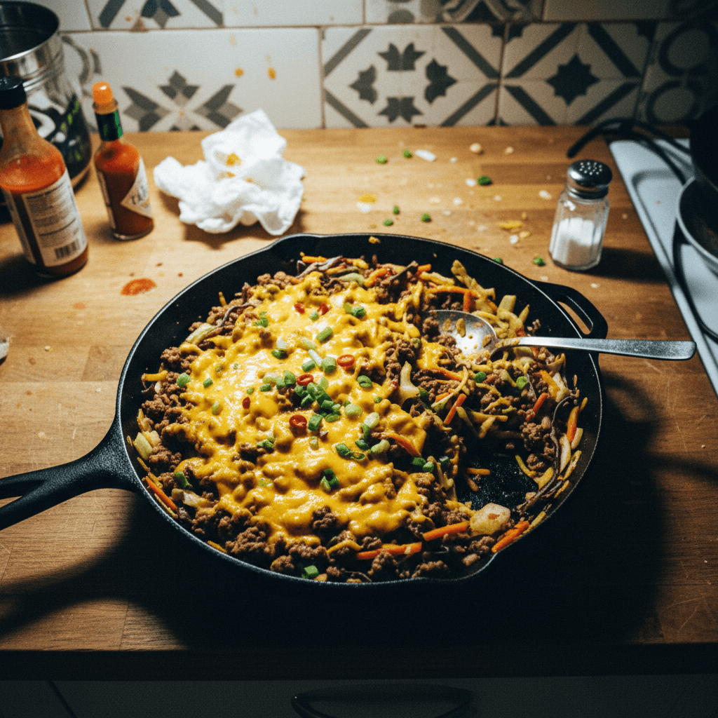 Cheesy Ground Meat and Cabbage Skillet