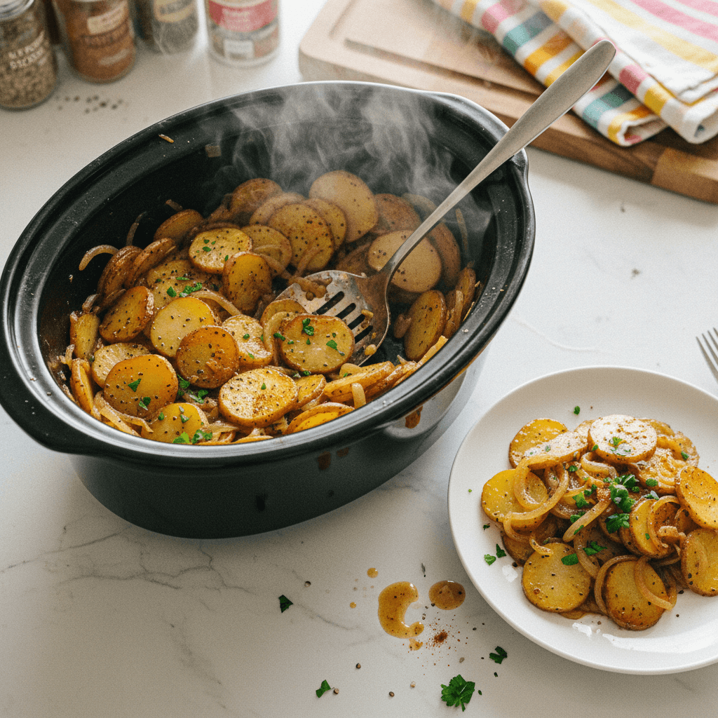Slow Cooker Caramelized Potatoes and Onions