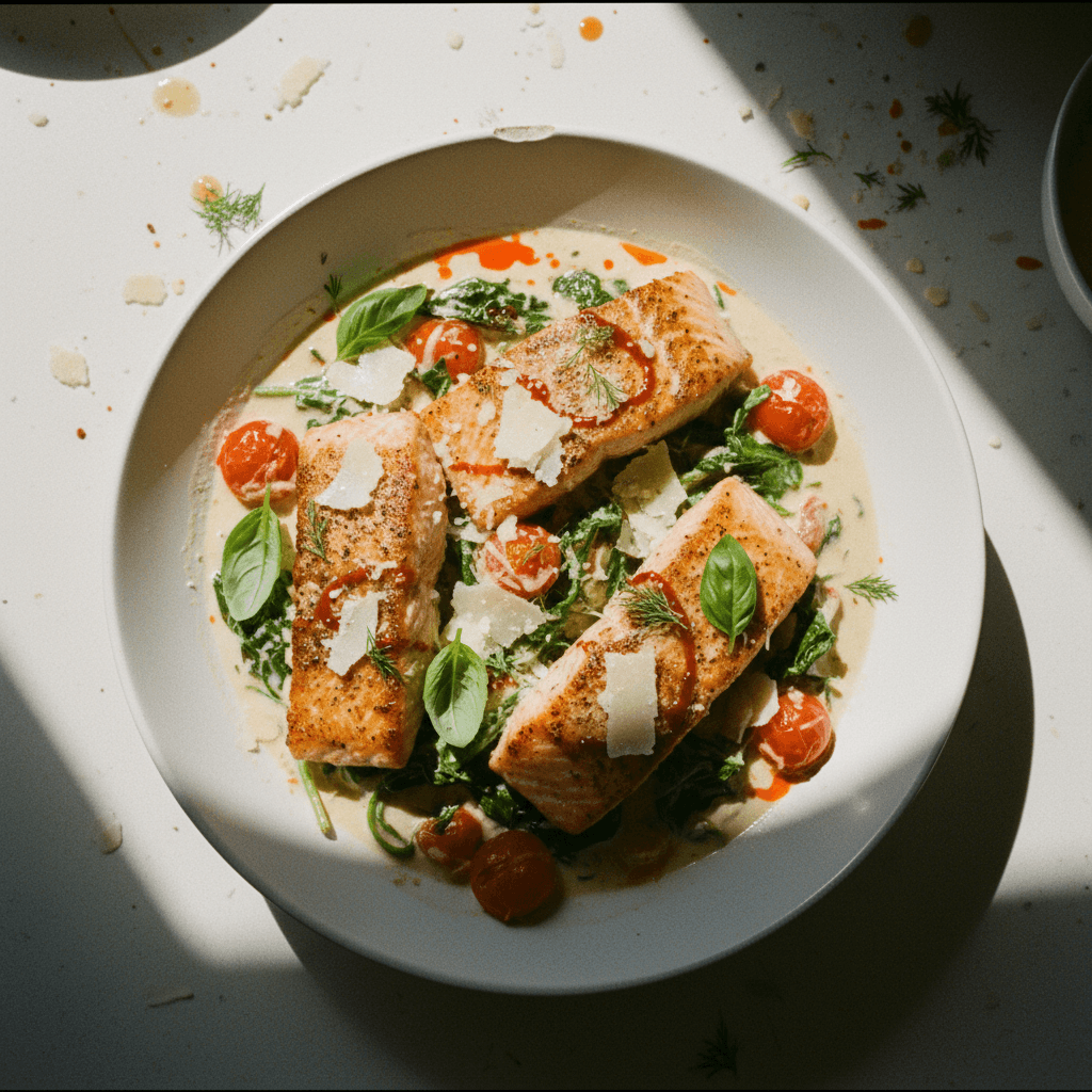 Creamy Salmon with Spinach and Tomatoes