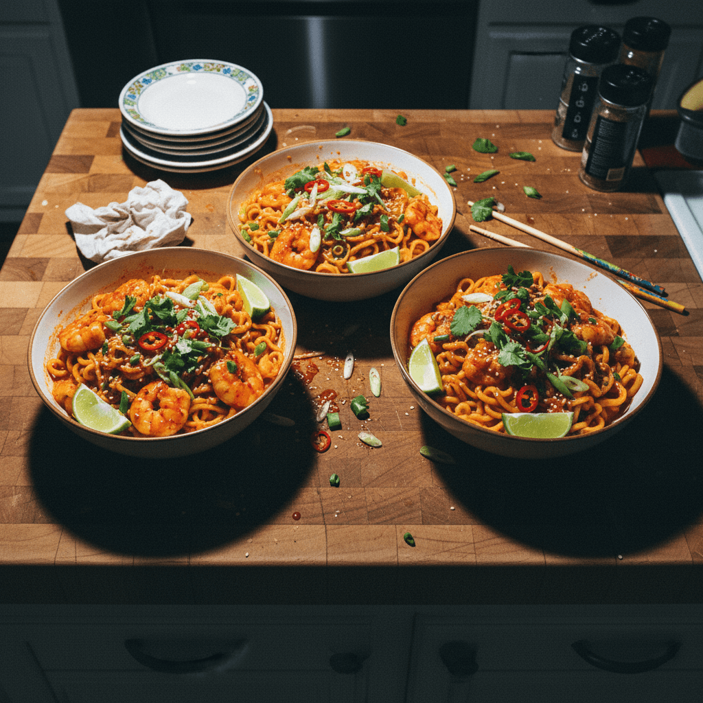 Spicy Sriracha Shrimp Noodle Bowls