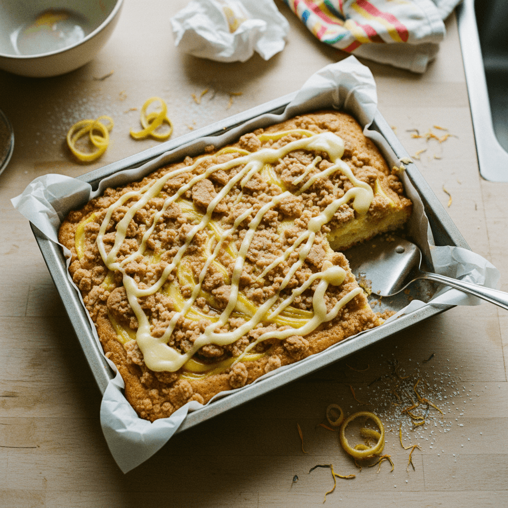 Lemon Curd Swirl Crumb Cake