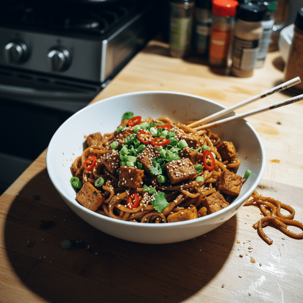 Teriyaki Tempeh Noodle Stir-Fry
