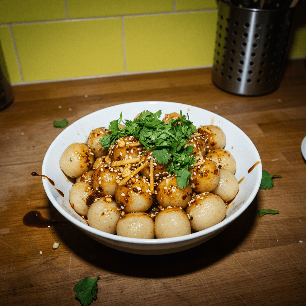 Chewy Potato Balls with Chili Oil Sauce