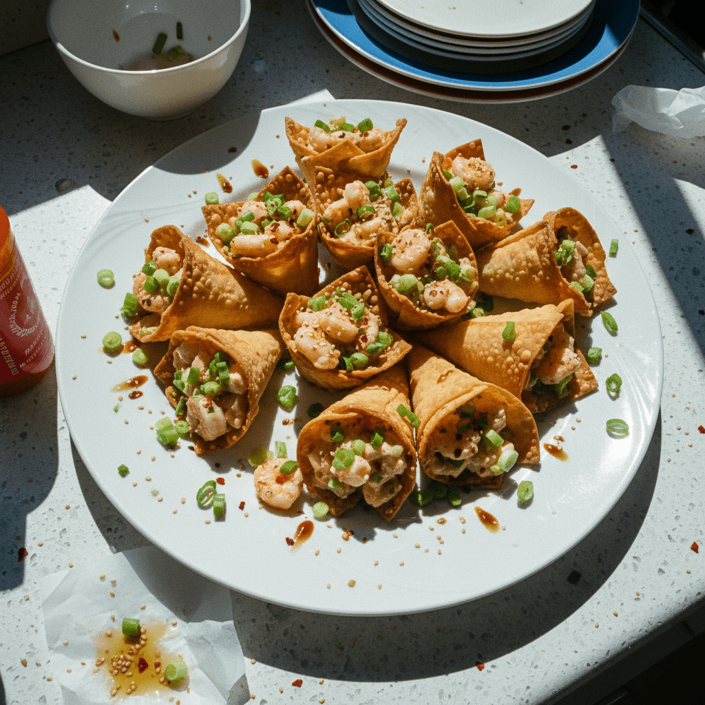 Shrimp Wonton Cones