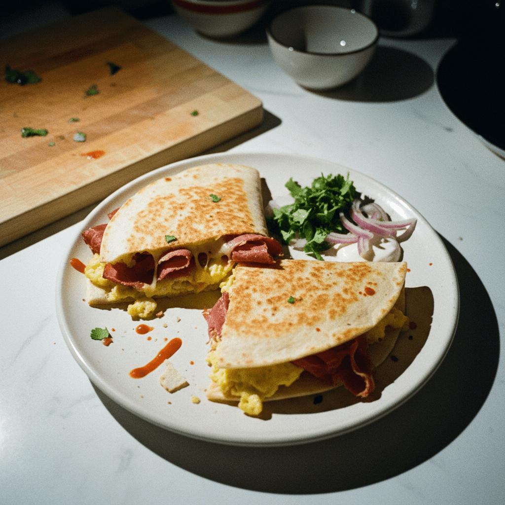 Pastrami and Egg Breakfast Quesadillas