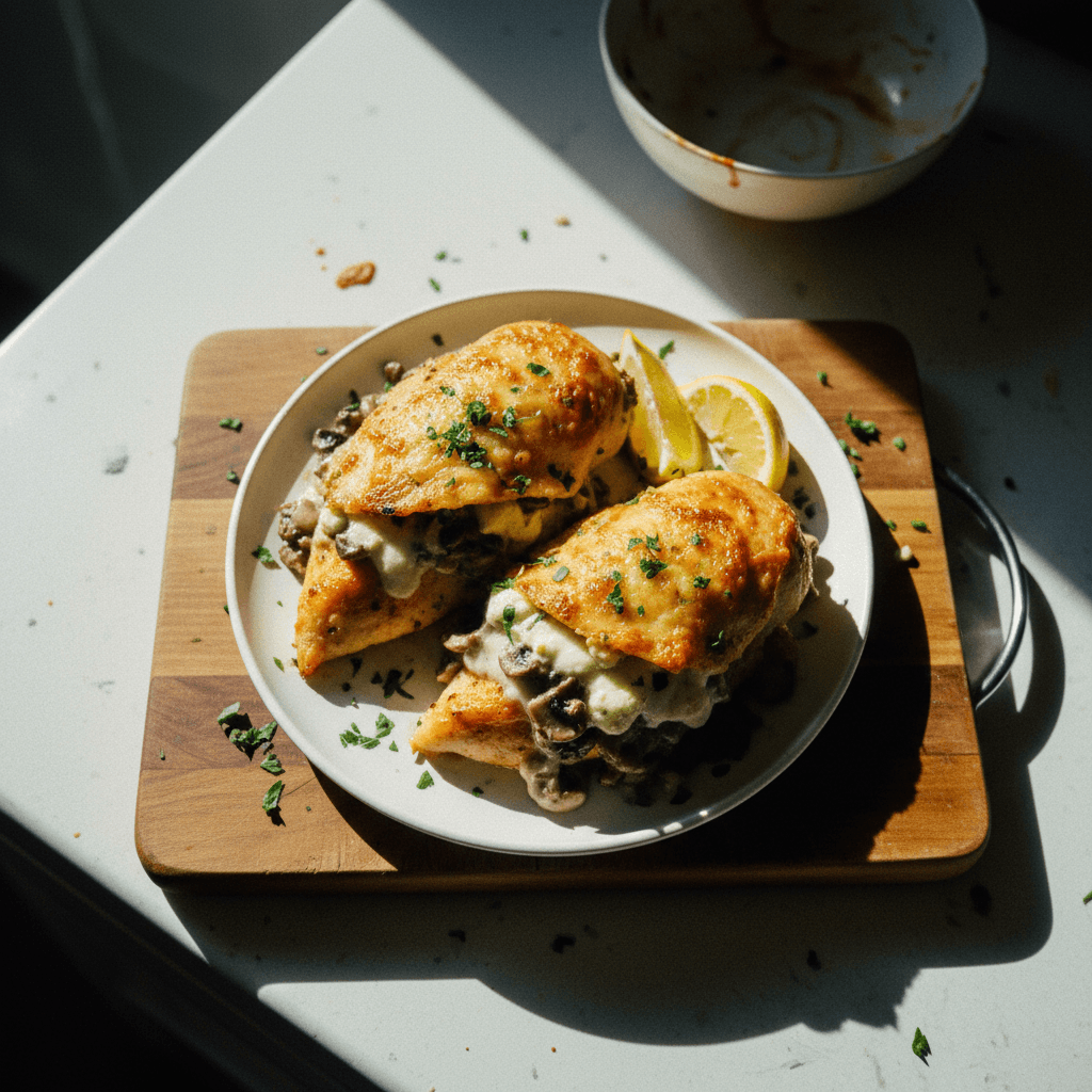 Cheesy Garlic Butter Mushroom Stuffed Chicken